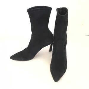 STUART WEITZMAN Black Suede Sock Boots Rapture Pointed Toe Size 8 Heels